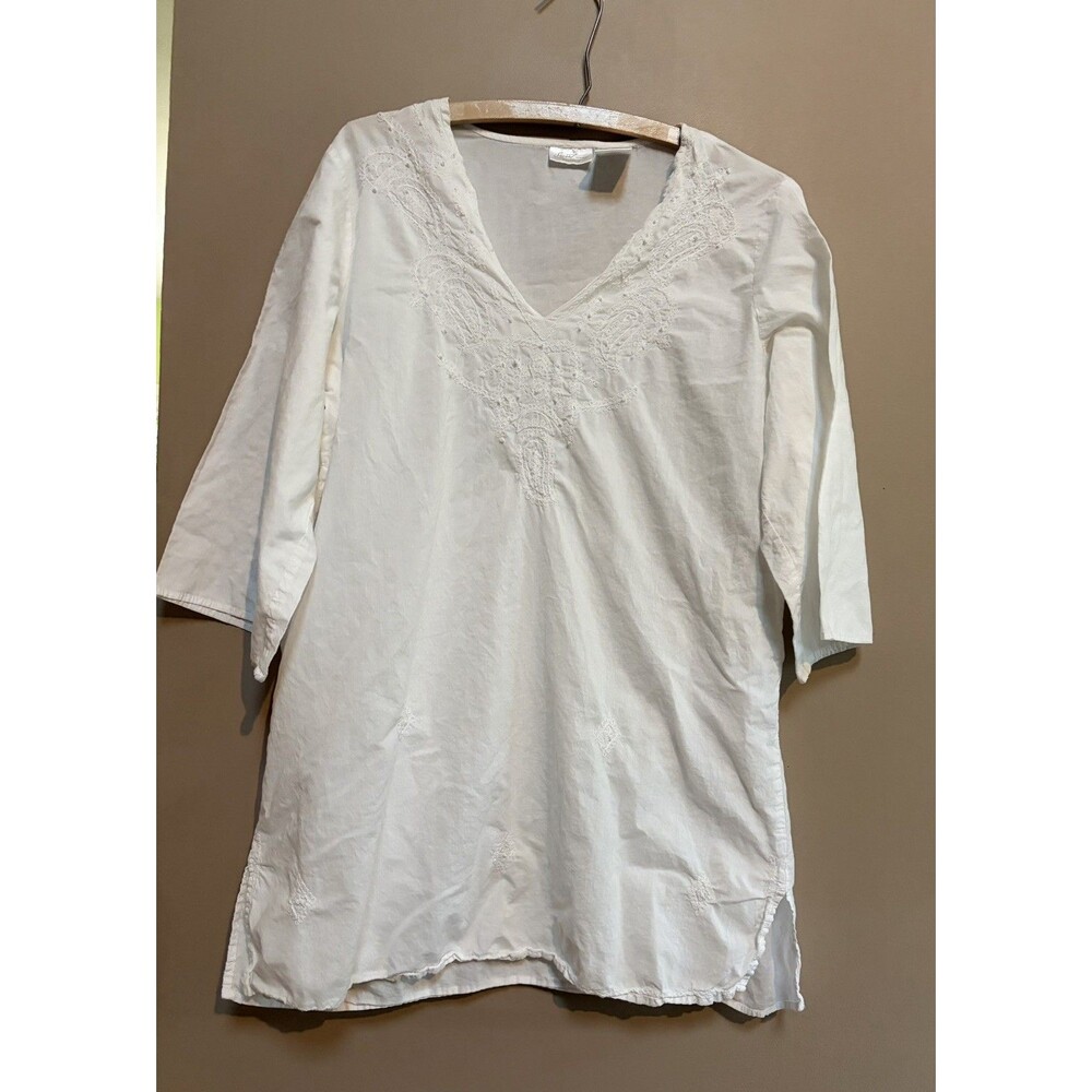 Secret Treasures 100% Cotton White Sleepshirt Nightgown Size Large Cottagecore